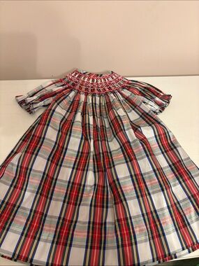 Girls' Red Plaid Smocked Formal Dress